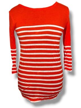 J. Crew Orange and White Striped Boatneck Long Sleeve Tee